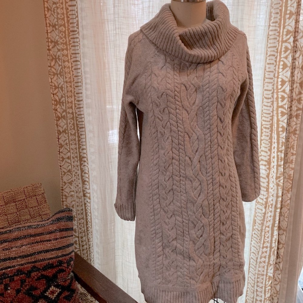 LOFT Cable Knit Oatmeal Sweater Dress - M